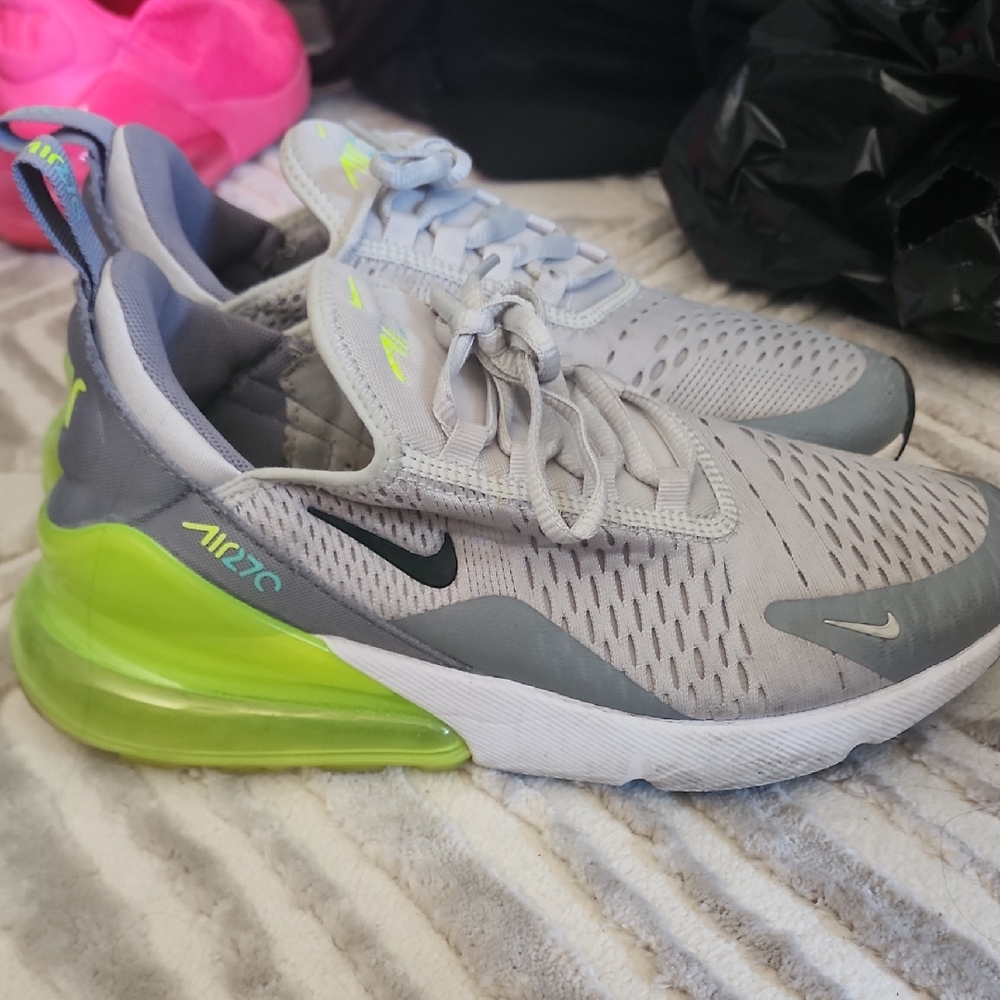 Nike Kids Air Max 270 Gray with Neon Green Accents
